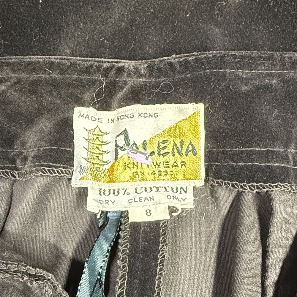 Palena Knitwear Vintage Velvet Flare Pants with White Trim Made in Hong Kong - Picture 2 of 10